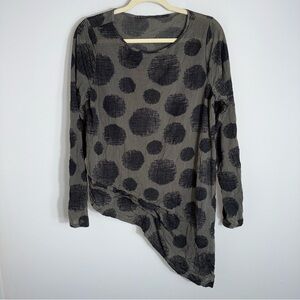 Chalet et Ceci Crinkle Tunic-Asymmetric-Olive Green Black-Lagenlook-One Size